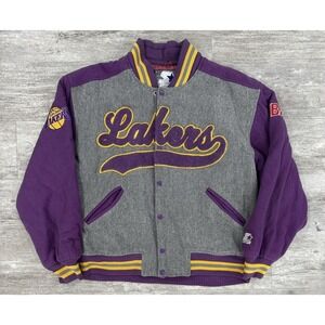 Vintage Rare Starter Los Angeles Lakers Script Wool Blend Jacket Mens Size Large